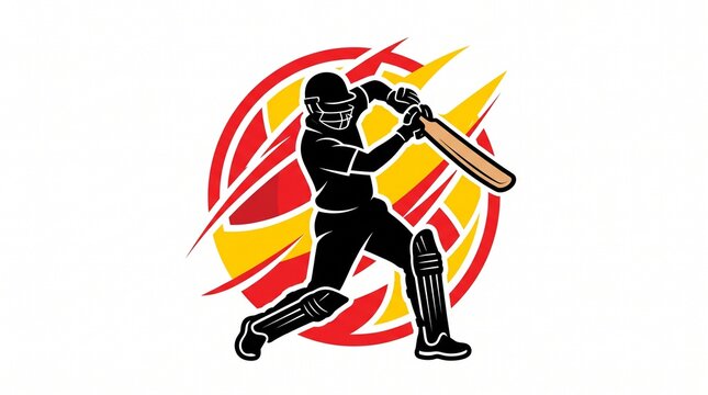 Cricket player silhouette hitting ball. Dynamic sports logo design for cricket tournament.