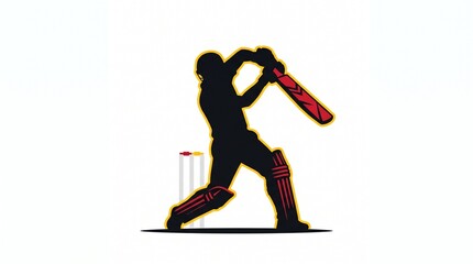 Naklejka premium Cricket player silhouette hitting ball. Athlete swinging bat in a professional match.