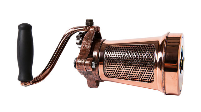 Steampunk copper grinder with black handle and gears