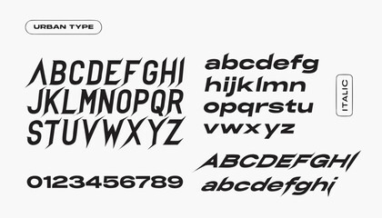 Obraz premium Very beautiful black and white realistic vector illustration of a MODERN BOLD URBAN FONT featuring a bold typography label reading 