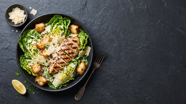 Caesar Salad With Grilled Chicken And Croutons Food Photography