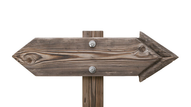Rustic wooden arrow signpost pointing right