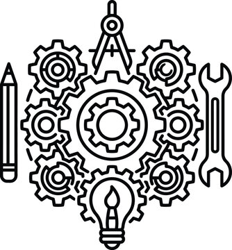 Engineering and creativity concept vector icon line art with black and white