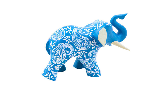 Blue elephant figurine with white paisley pattern