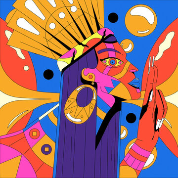 Geometric Shaman Profile with Decorative Headdress