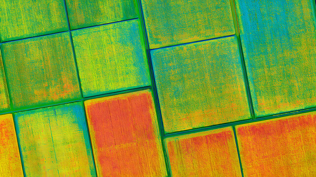 Vivid crop health heatmap aerial