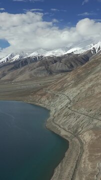 Vertical Aerial View of Pangong Lake, Ladakh, India