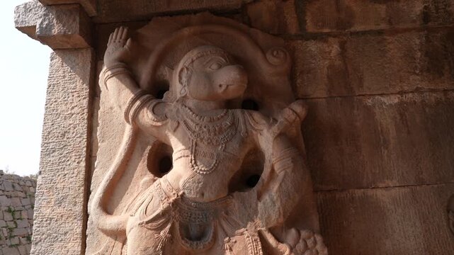Hindu God Hanuman Stone Sculpture, Hampi, Karnataka, India