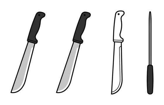 Collection of machete knife icons and sharpening steel vector tools