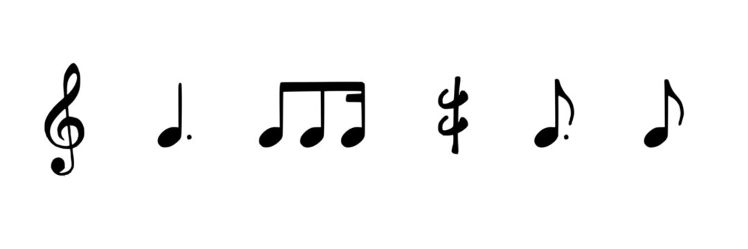 Musical Notes and Symbols Including a Treble Clef and Eighth Notes on a White Background Featuring Quarter, Rest, Music