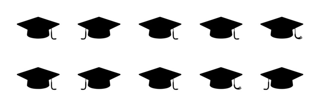 Graduation Caps in a Grid Layout with Black Color and Tassels Featuring Academic, Education, School with University and College