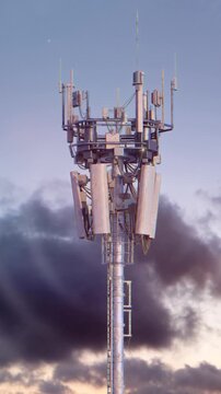5G Mobile Communications Tower with Waves Emanating from the Transmitter