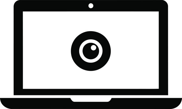 Laptop computer silhouette icon with integrated webcam symbol computer surveillance security