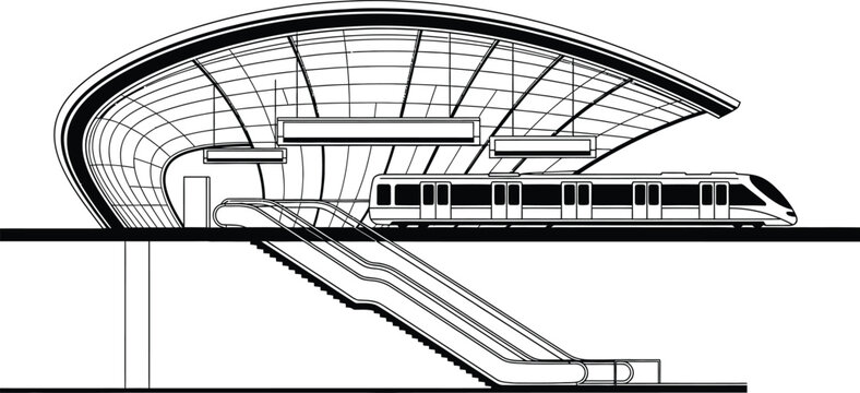 Modern subway train station architecture cross section diagram with architecture, transportation