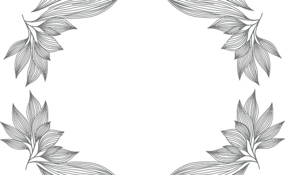 Decorative floral frame with detailed hand-drawn leaves botanical ornament decorative monochrome