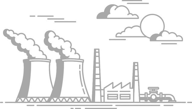 Industrial factory landscape line drawing with industry industrial pollution manufacturing