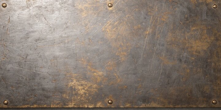 Weathered metal plate with rivets during diffused lighting for industrial backgrounds