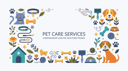 Fototapeta premium Pet care services frame with dog and cat.