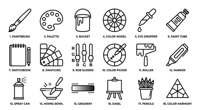 Collection of hand drawn vector icons for tools and measurement equipment.