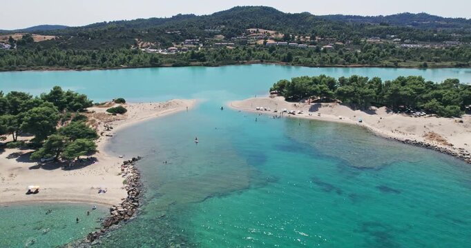 Aerial View of Glarokavos Beach Halkidiki Greece Turquoise Waters