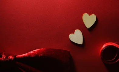 Red background. Valentine day. Decoration. Photo. Romance. Gift. Card. Love photo. Lovely.  © Erika