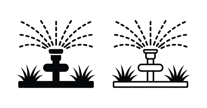Automatic Garden Lawn Sprinkler Irrigation icon designed with water sprinkler spray symbol for outdoor watering systems, landscaping and lawn maintenance.