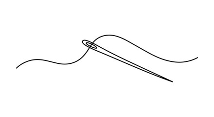 Obraz premium Needle And Thread Line Drawing On White Background Simple Sewing Illustration stitching