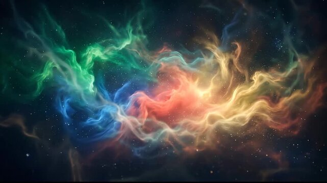 Vibrant cosmic nebula with colorful gas clouds swirling in space creating a mesmerizing celestial backdrop