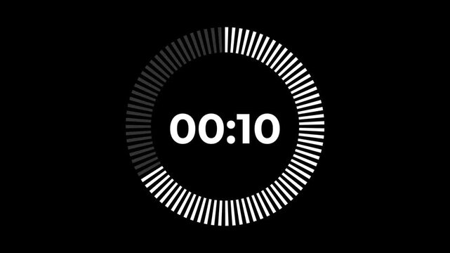 15 seconds circle countdown timer animation from 15 to 0 seconds on transparent background with alpha channel, countdown video