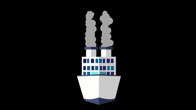  The ship with a transparent background, the ship animation is viewed from the front with two smokestacks and emitting smoke effects