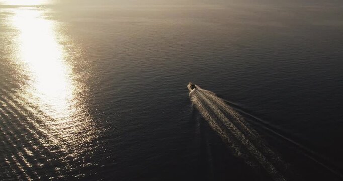Boat Sailing at Sunset in Tropical Halkidiki Greece