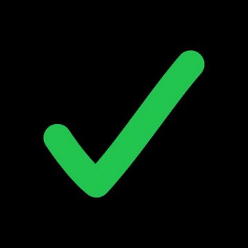 Animated drawn green tick checkmark symbol icon with correct approved success sign loop on transparent background