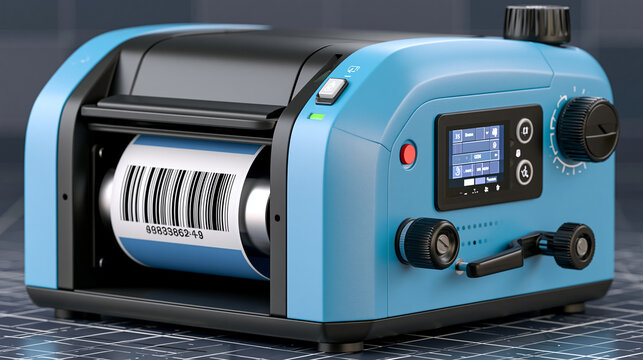 Barcode thermal transfer label printer isolated on transparent background showing complete product detail for logistics and retail, inventory management concept, product