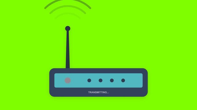 Flat Animated Wireless Router Wifi Signal Icon on Green Screen Background