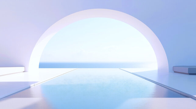 Futuristic Pastel Archway with Infinity Pool and Ocean View