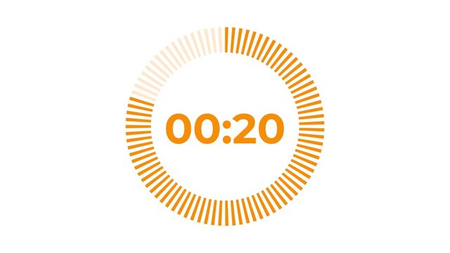 25 seconds circle countdown timer animation from 25 to 0 seconds, digital countdown timer transparent background. 25 seconds countdown timer animation.