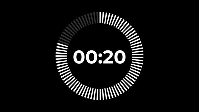 25 seconds circle countdown timer animation from 25 to 0 seconds, digital countdown timer transparent background. 25 seconds countdown timer animation.