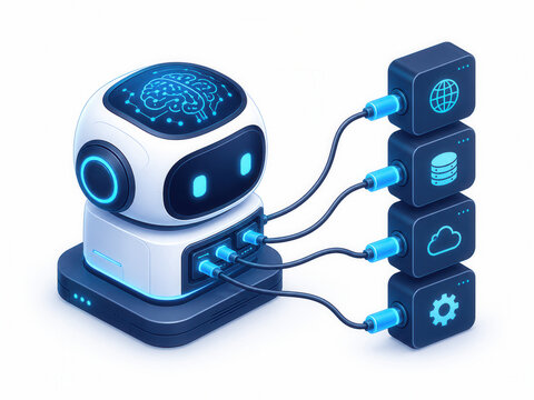 AI robot network icon with connected technology modules
