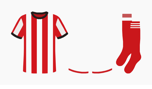 Classic striped soccer jersey vector mockup with football kit shirt shorts and socks template