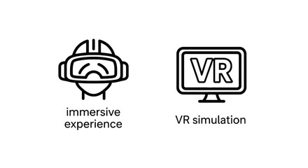 Fototapeta premium Virtual reality simulation and immersive experience icon set with head mounted immersive simulation technology futuristic innovation experience