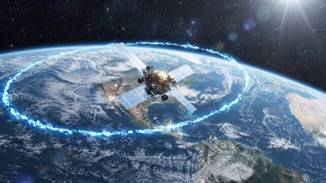 Satellite Orbiting Earth with Global Connectivity Ring
