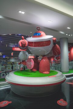 China, Shanghai, December 7, 2024: Mr Tata, a character of robot mascott for kids