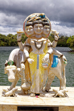 Three-Headed Lord Dattatreya Statue at Ganga Talao, Mauritius