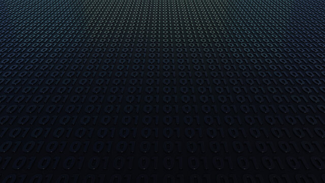 Dark binary code surface pattern background representing data, technology, cyber and digital network concept