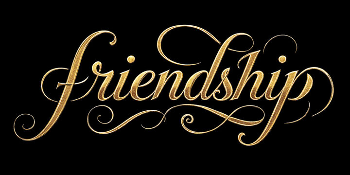 Elegant golden cursive text friendship written in decorative calligraphy style design