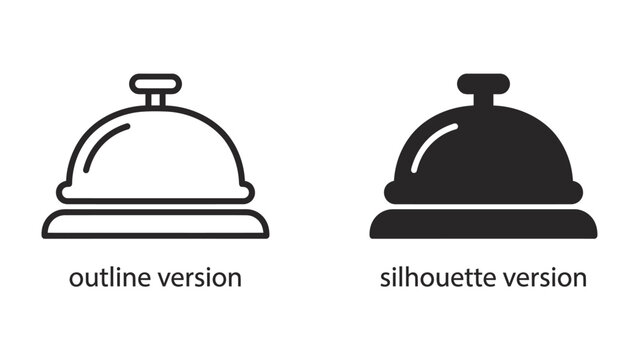 Concierge Bell Icon: A minimalist graphic displaying two versions of a hotel concierge or service bell, one in outline and the other in silhouette, representing reception and assistance.