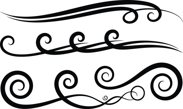Curly swirl decorative swishes, calligraphy lettering ornate strokes, flourish swirling squiggle Highlight Swoosh typography text elements. Pen Filigree flourishes vintage scrolls

