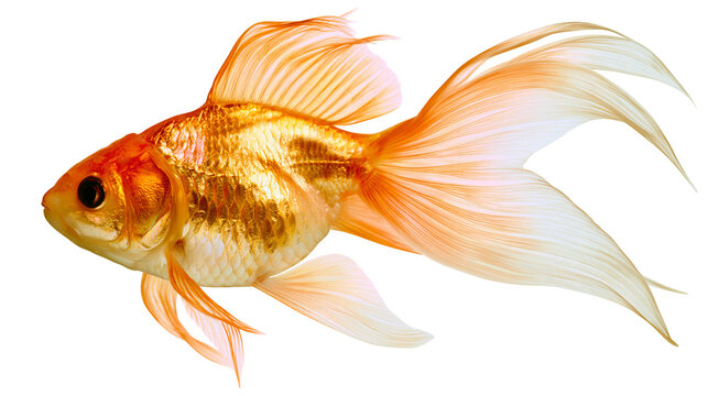 Orange fantail goldfish swimming, detailed scales and fins