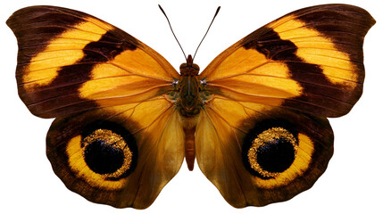 Brown and yellow butterfly with large eye spots on wings © Eustace
