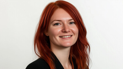 Fototapeta premium Beautiful cheerful woman with vibrant red hair. Expressing joy
